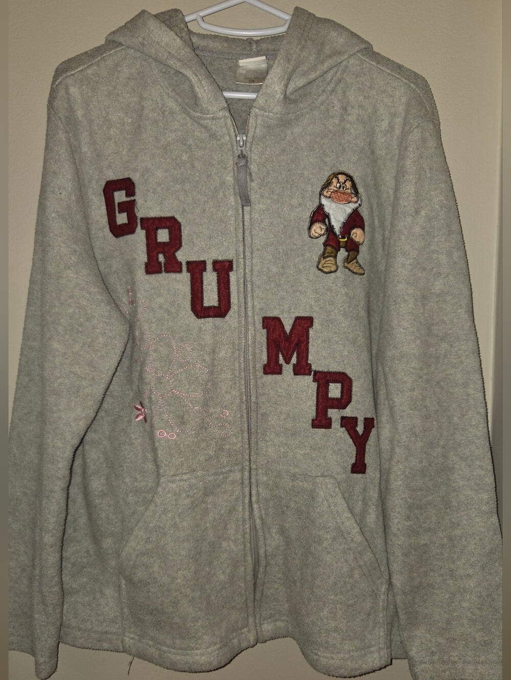 Disney Grumpy Embroidered Fleece Full Zip Hoodie Y2k Size Large